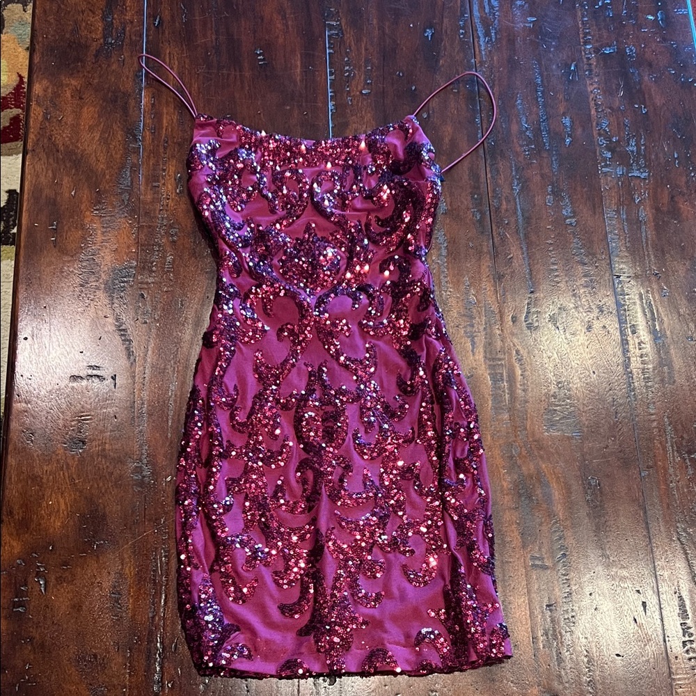 B Darlin Magenta Sequin Dress for Prom or Homecoming